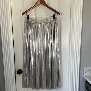 Shimmering Silver Pleated Skirt